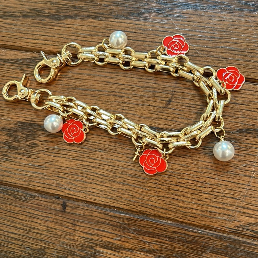 Unbranded Orange Flowers and Pearls Bag Charm/Keychain